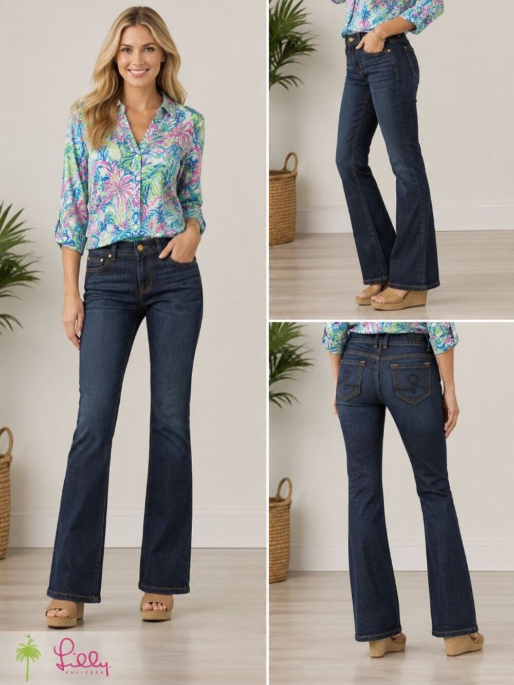 Lilly Pulitzer Palm Beach Fit Jeans Womens Slim Bootcut Dark Wash Blue Size 4